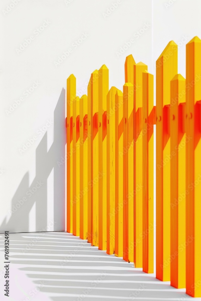 Obraz premium A row of orange wooden fence posts. Generative AI.