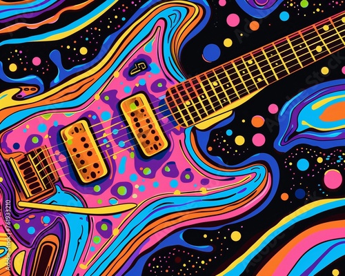 Psychedelic electric guitar  in the style of minimalist line art  appropriation artist  funk art