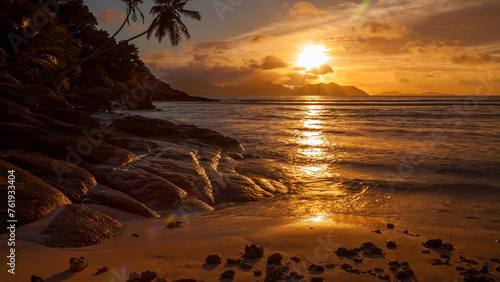  La Digue Island In The Seychelles Paradise Beach Gold Sunset