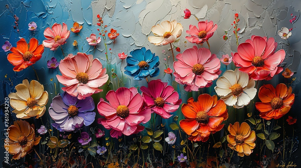 Oil painting flowers on canvas. Colorful floral background