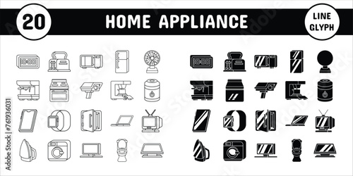 Home Appliance Line Glyph Vector Illustration Icon Sticker Set Design Materials