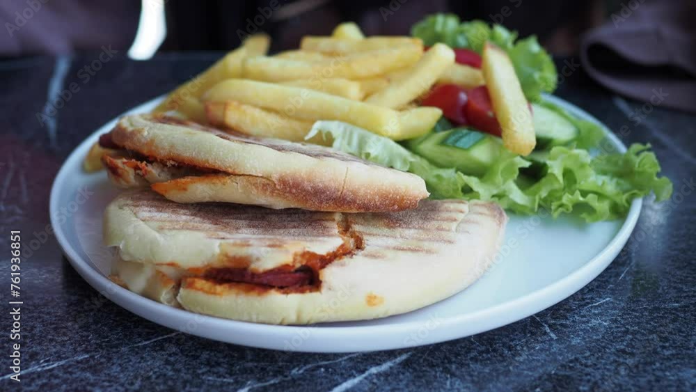 toasted bread with sausage on a plate toasted bread with sausage on a plate