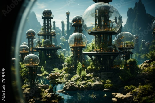 Futuristic cityscape filled with glass domes under a vast sky