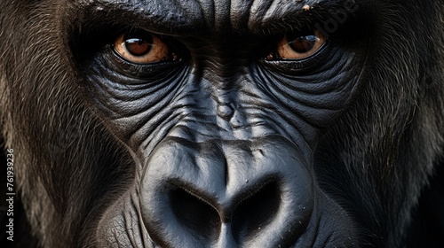 The intensity of a gorillas gaze, captured up close, emphasizing the soulful connection between humans and animals photo