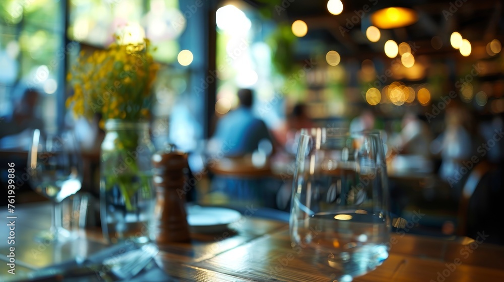 photo of people eating and drinking in a restaurant cafe. having fun while enjoying lunch and dinner. defocused photography with blurry effect in the background 16:9 