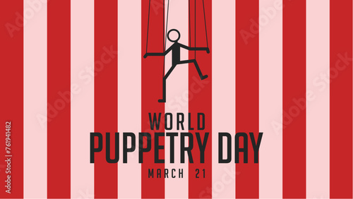 World puppetry day. Wooden man vector illustration. Suitable for banners, web, social media, greeting cards etc