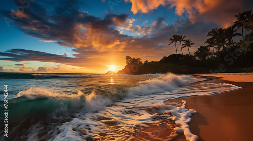 Hawaiian Majesty: Sunrise Ignites Turquoise Waters & Lush Landscapes photo
