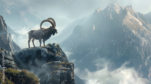 Majestic Ibex in the Wild: A Study of Strength and Survival in Nature's Grandeur © Vernon
