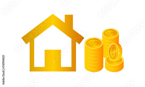 House and coins concept with 3D design, representing real estate and business vector illustration