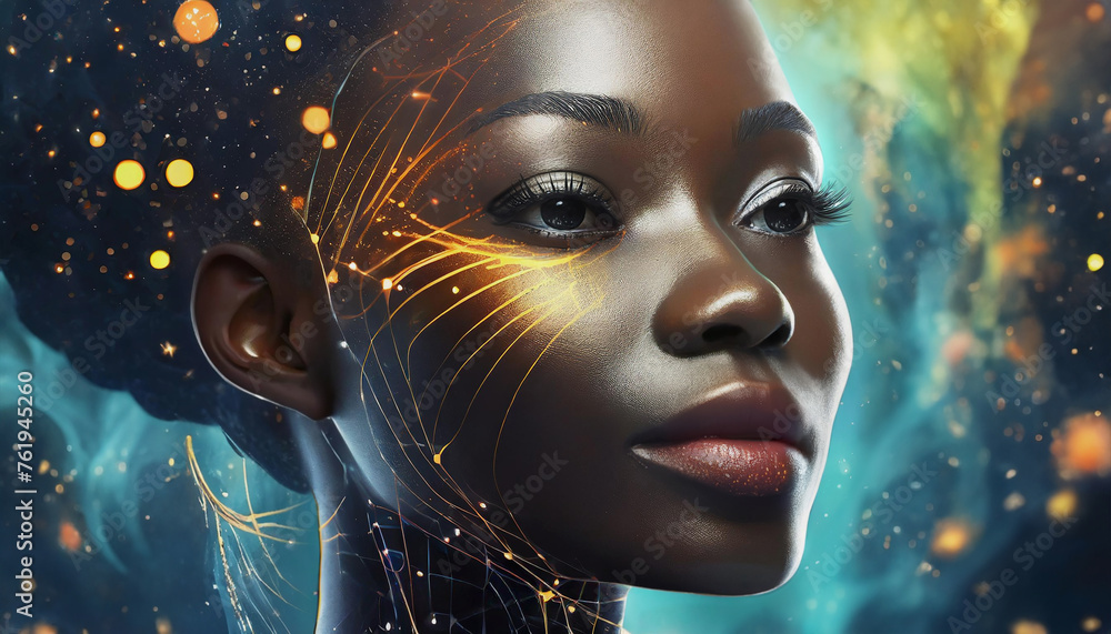Golden chocolate princess on blurred abstract background