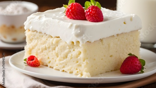 Tres leches cake is a classic Easter cake made with three different kinds of milk. photo