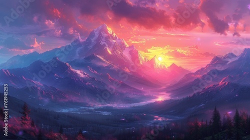 A serene sunset over a mountain range showcasing the interconnectedness of all elements of nature and their powerful impact on the world around us.