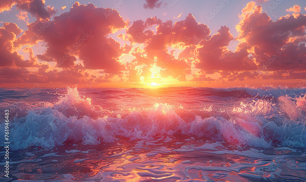 Sunset over the sea. Created with Ai