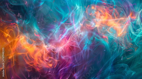 Ethereal abstract smoke in vibrant blue, purple, and orange hues with dynamic swirls.