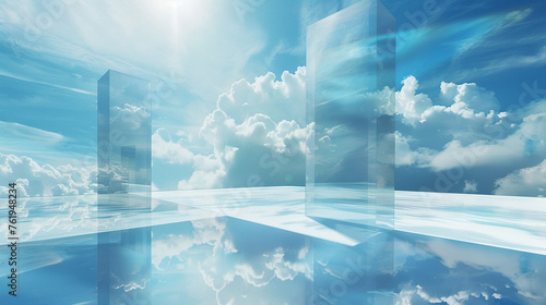 Conceptual digital art of a serene sky with geometric shapes reflecting a sense of clarity and space.