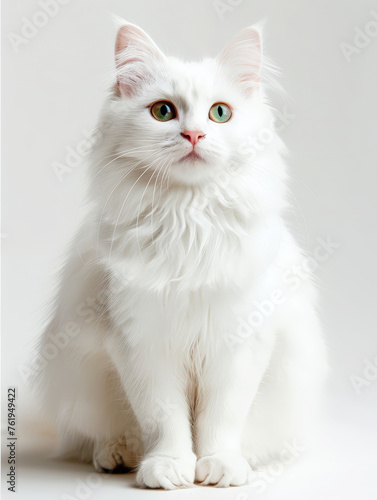 white cat sitting on the ground , transparent white background .AI generative