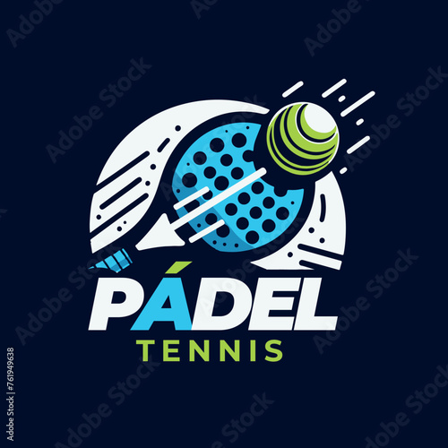 Fully functional racket sport padel logo with cyan, white and neon green colors