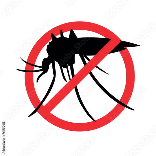 Vector mosquito silhouette crossed in red circle isolated on white background