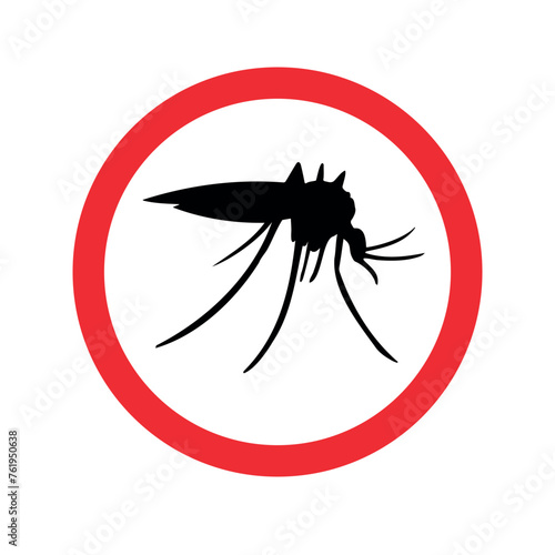 Vector mosquito silhouette in red circle isolated on white background