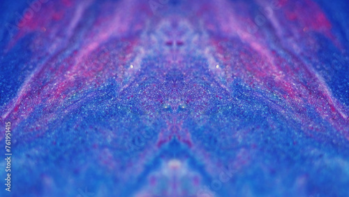 Blur glitter gradient. Particles fractal. Defocused blue pink color shimmering texture paint mix flow symmetrical futuristic ornament abstract art background.