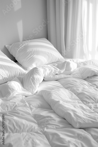 Winter preparation: white duvet on bed for a cozy sleep and comfort during cold season