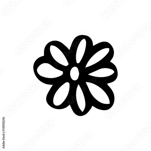 simple doodle flower  black and white ink pen drawing.