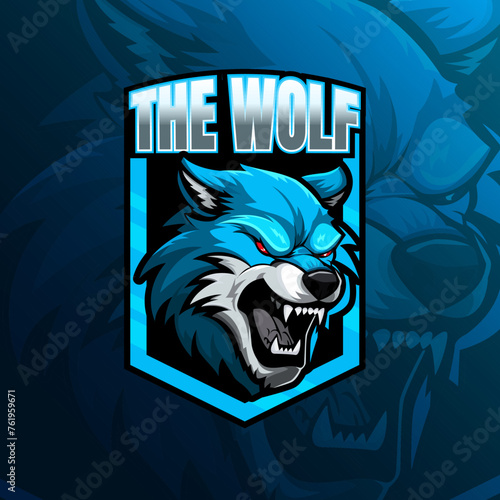 Wolf mascot logo design vector for badge, emblem, esport and t-shirt printing