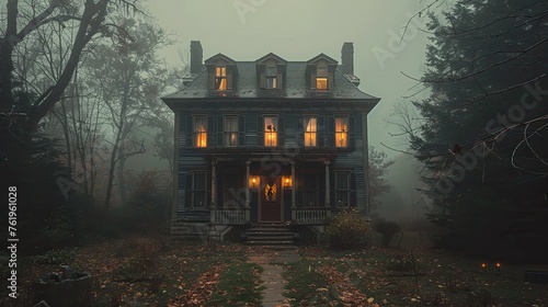 House decorated with horror items on Halloween day 