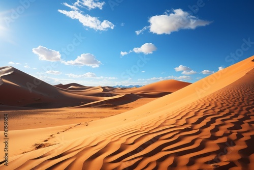 An erg sand dune under a blue sky in a desert ecoregion