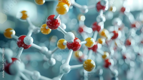 Close-Up 3D Render of a Chemical Molecular Structure with Red and Yellow Atoms