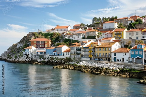 Wallpaper Mural Wander through a picturesque coastal town, where colorful buildings perch on cliffs overlooking the sparkling sea below, Generative AI Torontodigital.ca