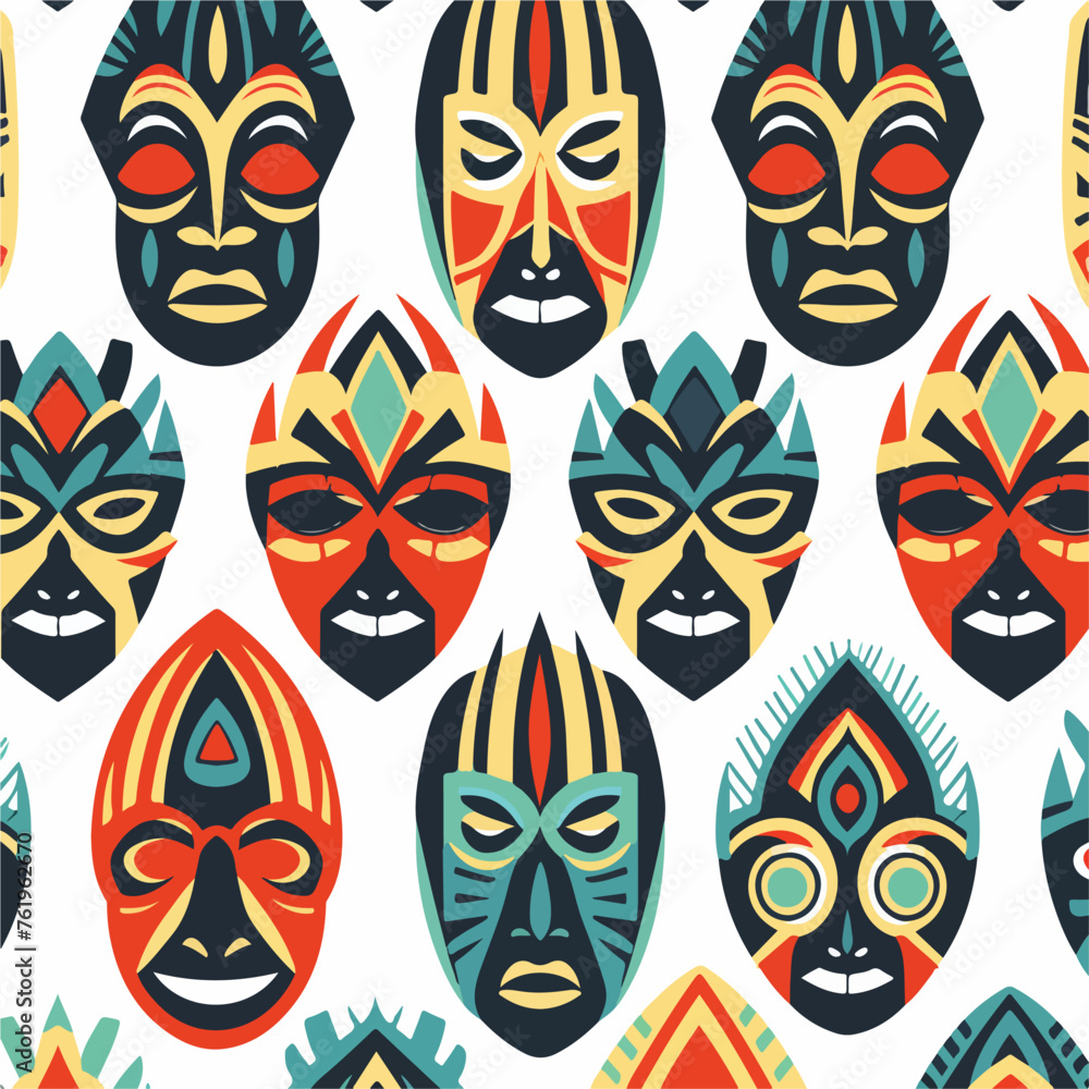 Tribal mask background seamless pattern vector desi