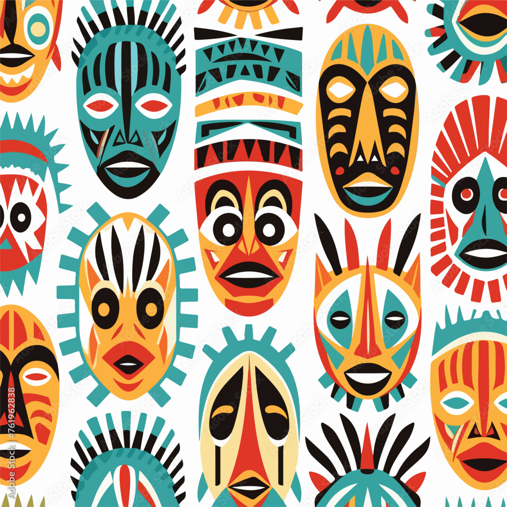 Tribal mask ethnic seamless pattern vector design f