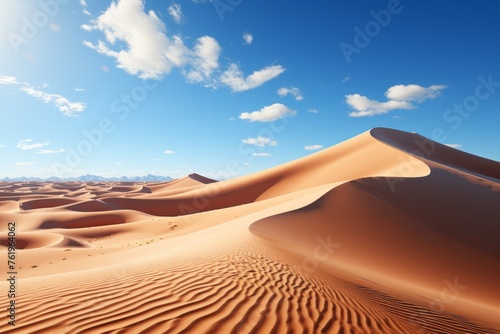 Erg landscape with sand dunes under a clear blue sky