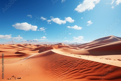 A vast Aeolian landscape of sand dunes under a clear blue sky