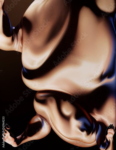 morphing form glowy and waxy avant-garde visual art, deconstruction of liquid metal with human skin 