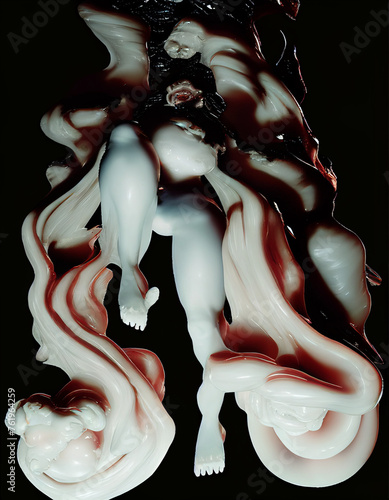morphing form glowy and waxy avant-garde visual art, dramatic light and shadow composition