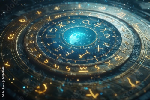 Wallpaper Mural Zodiac signs inside of horoscope circle. Astrology in the sky with many stars and moons astrology and horoscopes concept Torontodigital.ca
