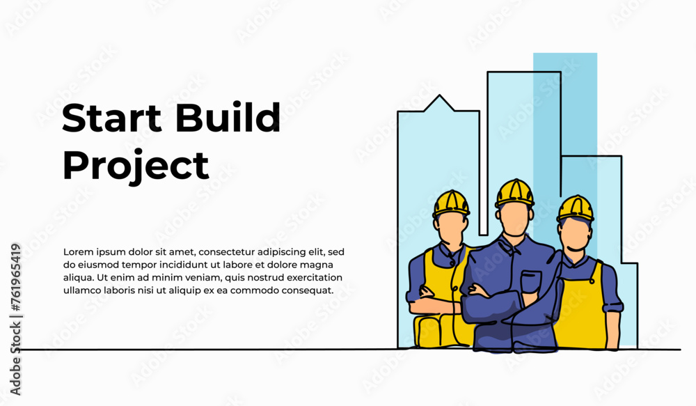 Vector illustration of project worker pose with confidence. Modern flat in continuous line style. Vector illustration of project worker pose with confidence. Modern flat in continuous line style.