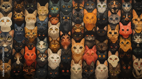 Cat society, a gathering of various cat breeds that embody cuteness photo
