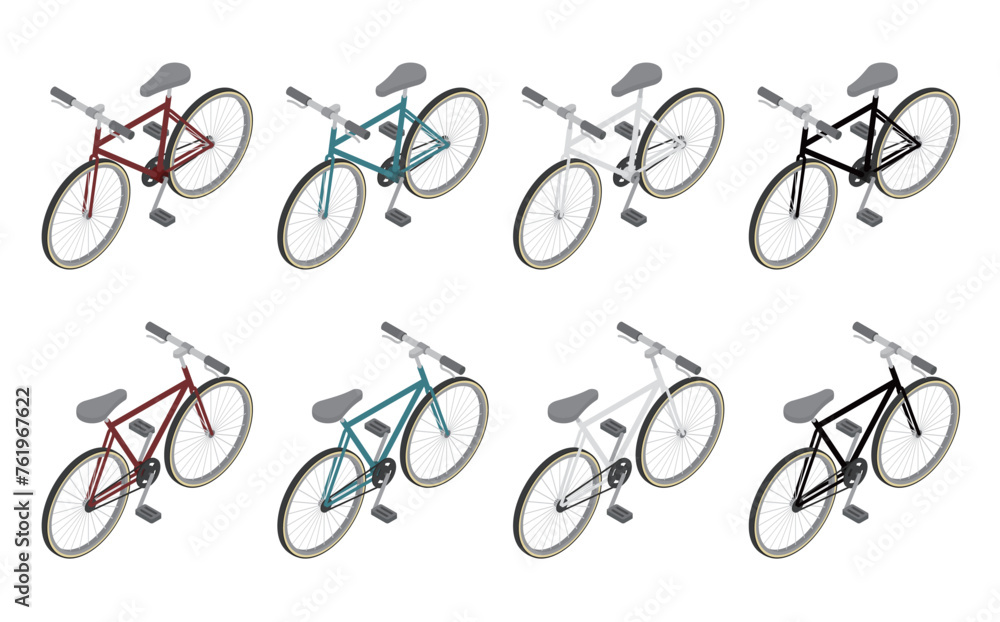 アイソメトリックイラスト:自転車セット アイソメトリックイラスト:自転車セット