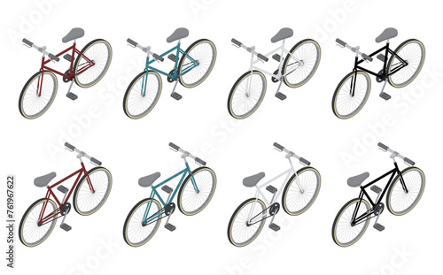 アイソメトリックイラスト:自転車セット