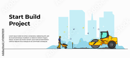 Vector illustration of The contractor carries out road construction
. Modern flat in continuous line style.
