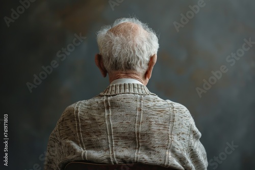 Elderly man's back as he displays signs of back pain, reflecting the realities of physical changes and health concerns in later life photo