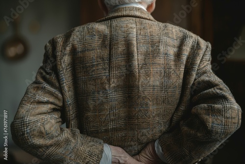 Elderly man's back as he displays signs of back pain, reflecting the realities of physical changes and health concerns in later life © Nattadesh