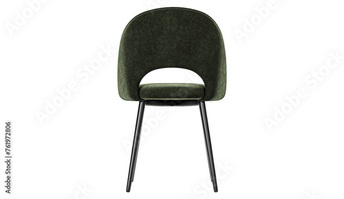 Modern and luxury green chair with black wood legs isolated on white background. Furniture Collection. 