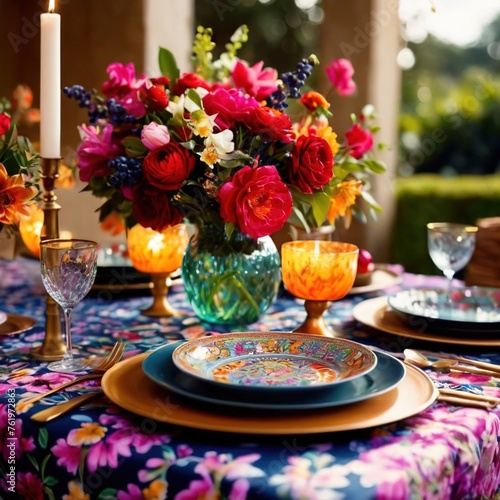 Elegant dinner setting arrangement for fancy special occasion such as wedding