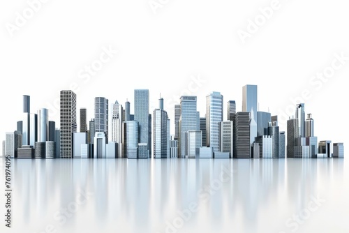 3D Render of modern city skyline with skyscrapers and office buildings  on isolated white background  Generative AI