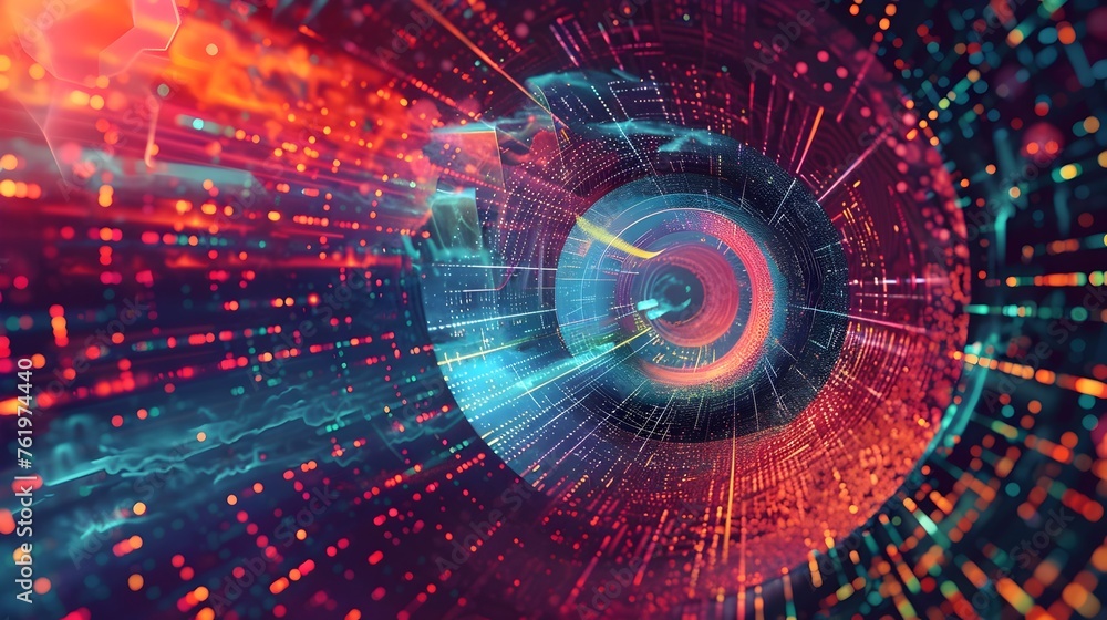 Fototapeta premium Hypnotic Data Tunnel in Vivid Colors, Suitable for Futuristic Connectivity Concepts