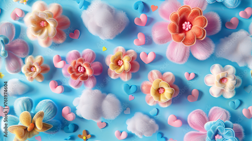Cute plush flower pattern texture spring material 3D graphics
